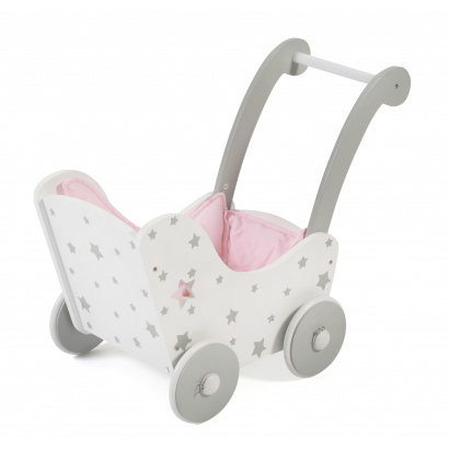 Holz-Puppenwagen Stars grau