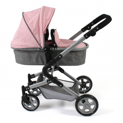 3-in-1 Kombi-Puppenwagen Lia Melange grau-rosa