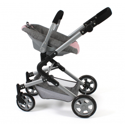 3-in-1 Kombi-Puppenwagen Lia Melange grau-rosa