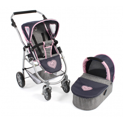 Kombi-Puppenwagen 2 in 1 EMOTION Melange grau-navy