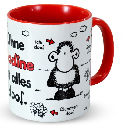 Tasse »Ohne ... ist alles doof.« mit Wunschnamen, rot